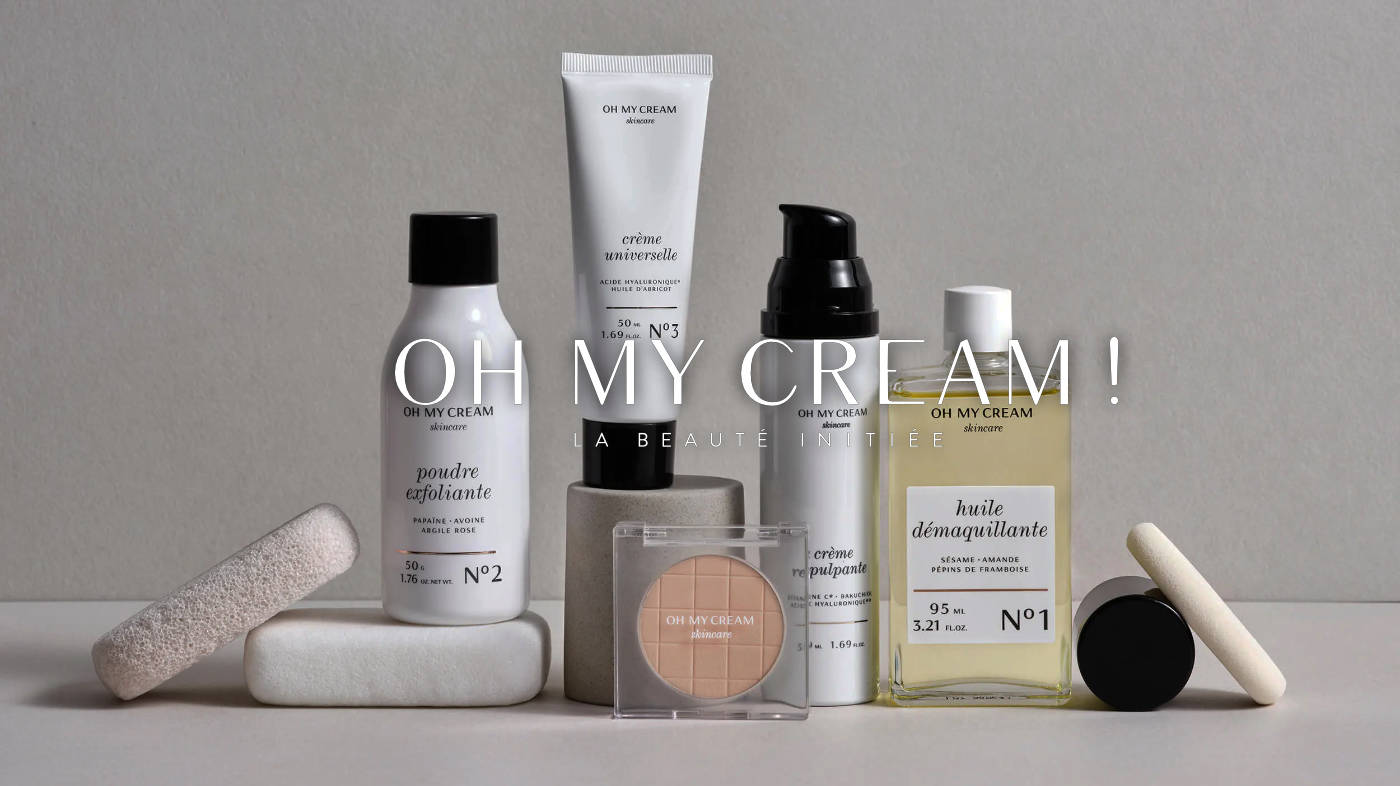 Oh My Cream ! — une gamme de soins posée sur fond clair, avec le logo de l'enseigne
